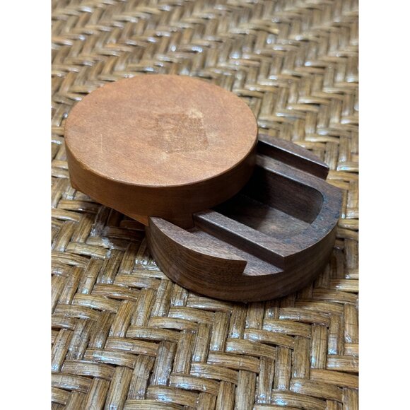 Vintage K. Altman Signed Handmade Wooden Round Puzzle Box - Picture 7 of 8